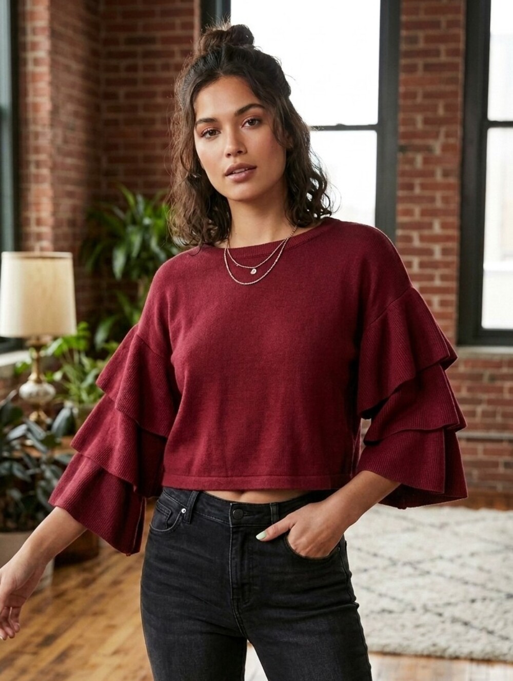 Fashion Nova Burgundy Knit Top